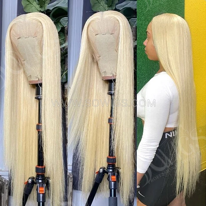 【2 hairstyle】Blonde 613# HD Swiss Lace Glueless 13x4 13x6 Full Frontal Wigs 200% Density Lace Wigs 100% Virgin Human Hair Wig