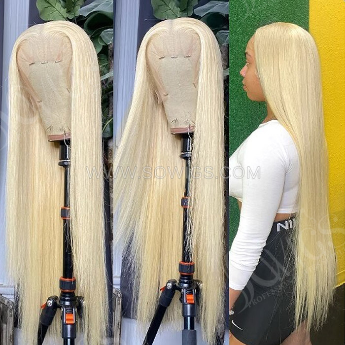 【2 hairstyle】Blonde 613# HD Swiss Lace Glueless 13x4 13x6 Full Frontal Wigs 200% Density Lace Wigs 100% Virgin Human Hair Wig