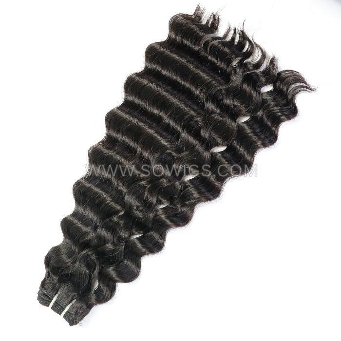 1 Bundle Double Drawn Wavy Curl 100% unprocessed Virgin Human Hair Extension Natural Black
