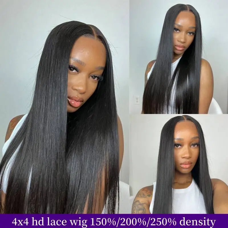 4x4 HD Lace Closure Wigs Glueless Wear Go Lace Wigs Natural Color 100% Unprocessed Human Hair Wigs