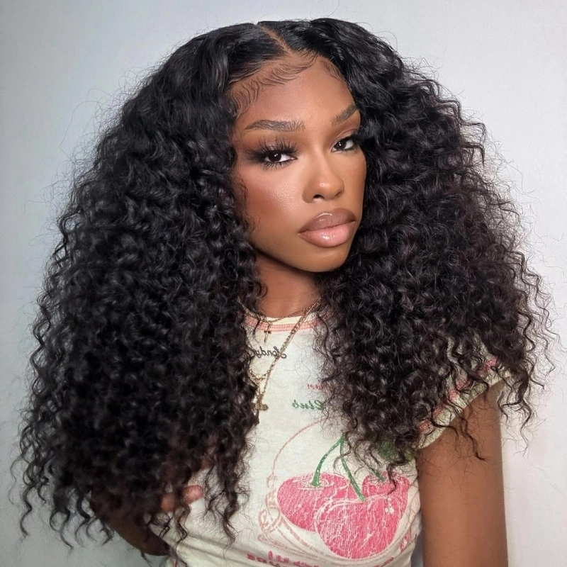 U Part Wigs  V Part Wigs 150% Density 200% Density Deep Curly 100% Unprocessed Virgin Human Hair Natural Color