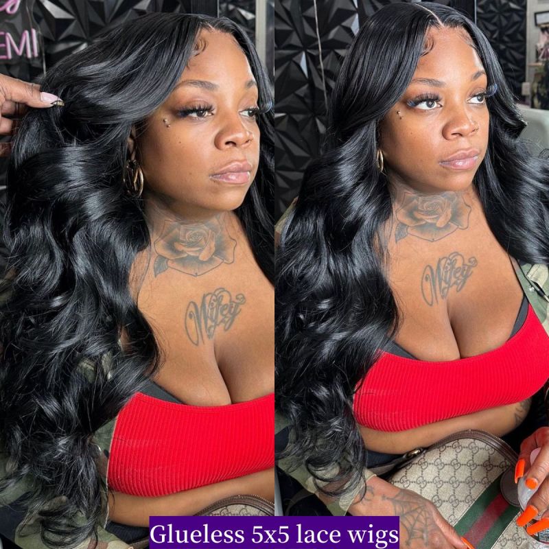 5x5 Lace Closure Wigs 150% /200% /300% Density Glueless Wear Go Lace Wigs 100% Unprocessed Human Hair Wigs