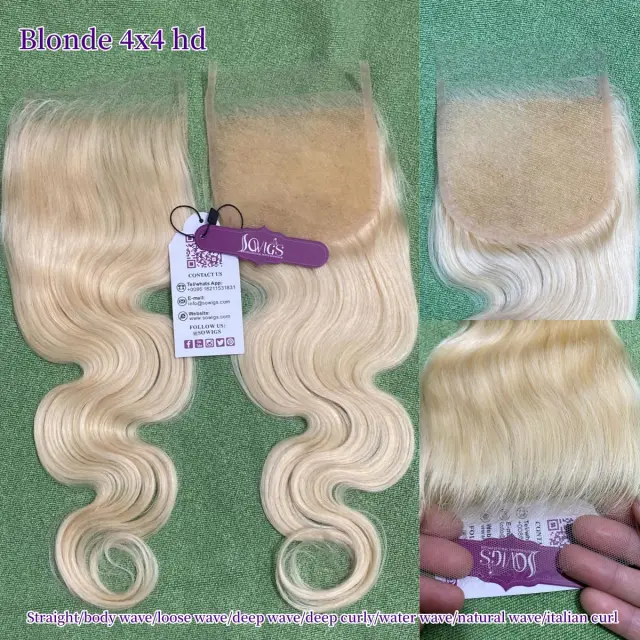 Blonde Color 613# 4x4 and 5x5 HD Lace Closure 100% Virgin Human Hair