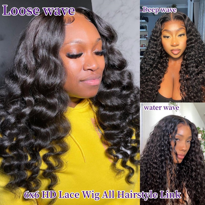 【11 hairstyle】6x6 HD Lace Closure Wigs 150% /200% /300% Density Glueless Wear Go Lace Wigs 100% Unprocessed Human Hair Wigs
