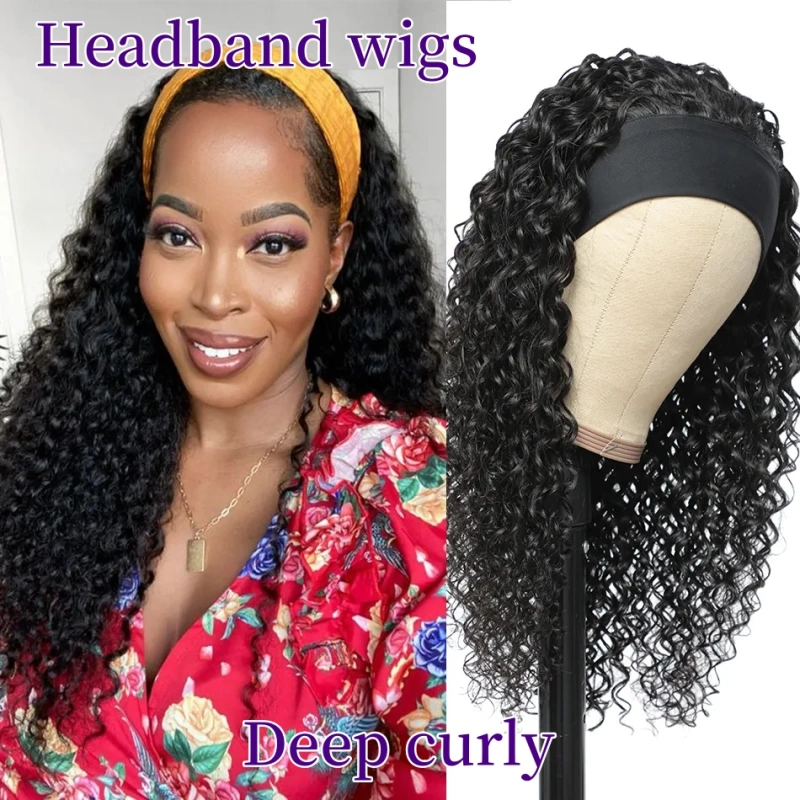 Headband Scarf Wigs Half Wigs 130% Density  Virgin Human Hair Natural Color No lace No Glue