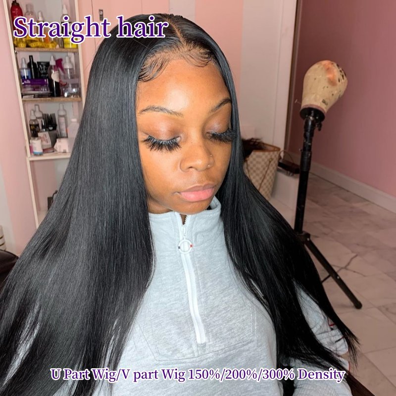 12-40inch U Part Wigs V Part Wigs 150% 200% 300% Density Straight Hair Virgin Human Hair Natural Color