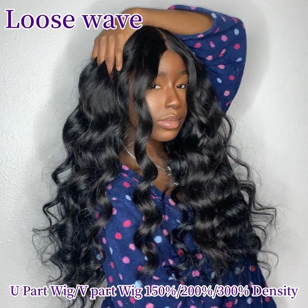 12-40inch U Part Wigs V Part Wigs 150% /200% 300% Density Loose Wave Virgin Human Hair Natural Color