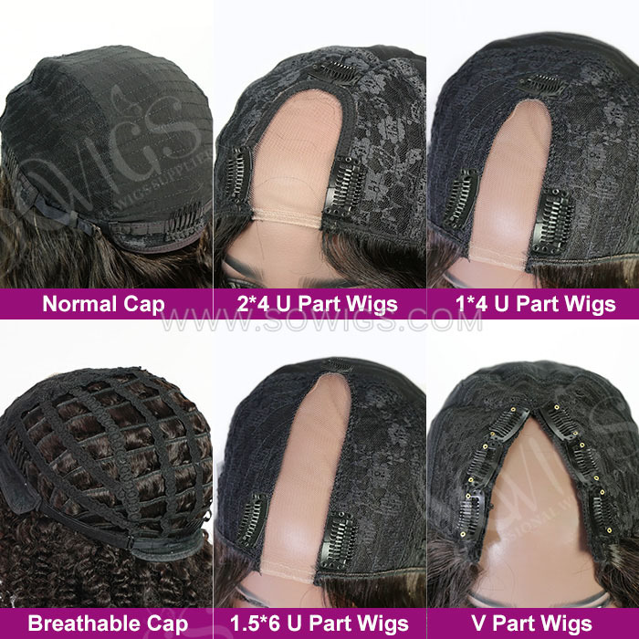 12-40inch U Part Wigs V Part Wigs 150% /200% 300% Density Natural Wave Virgin Human Hair Natural Color