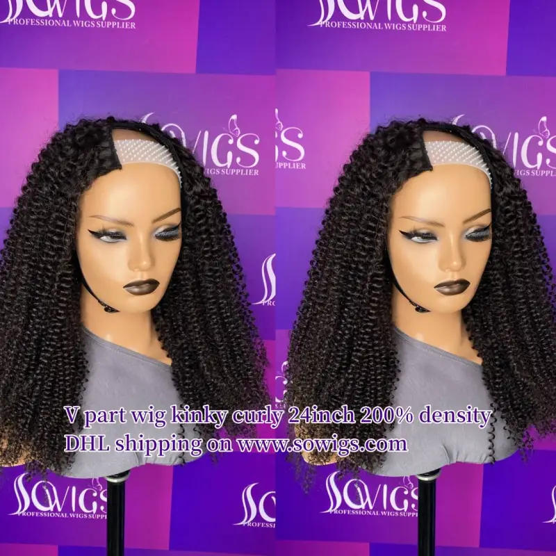 12-40inch U Part Wigs V Part Wigs 150% /200% 300% Density Afro Kinky Curly Virgin Human Hair Natural Color