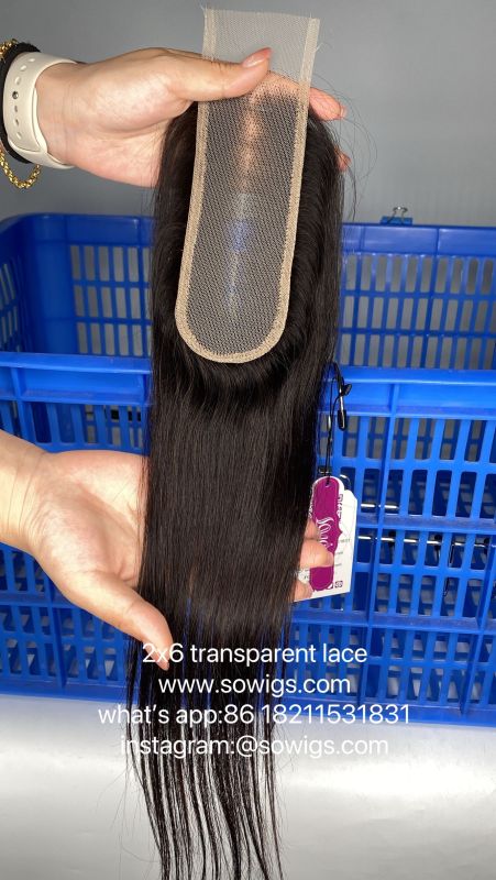 2x6 Transparent Lace Closure Middle Part 100% Virgin Human Hair Natural Color