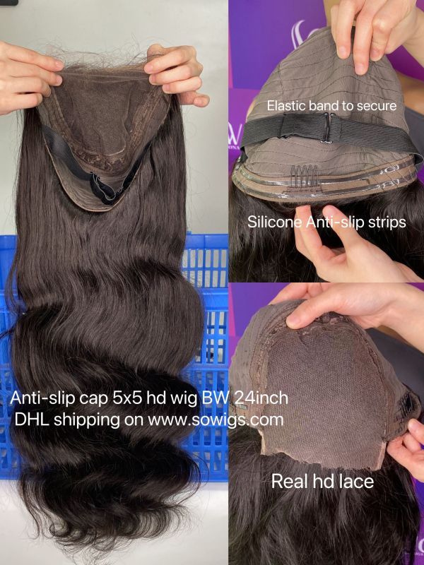 Anti-Slip Cap 5x5 HD Lace Closure Wigs Natural Color 100% Unprocessed Human Hair Wigs