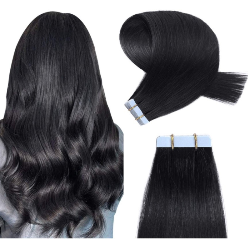 Jet Black Color 1# Tape hair Extension 20pcs 50gram/pack 100% Human Hair