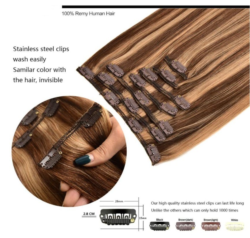 Highlights Color P427 Clip ins extension 100% Virgin Human Hair 1Pack 8pcs 120grams