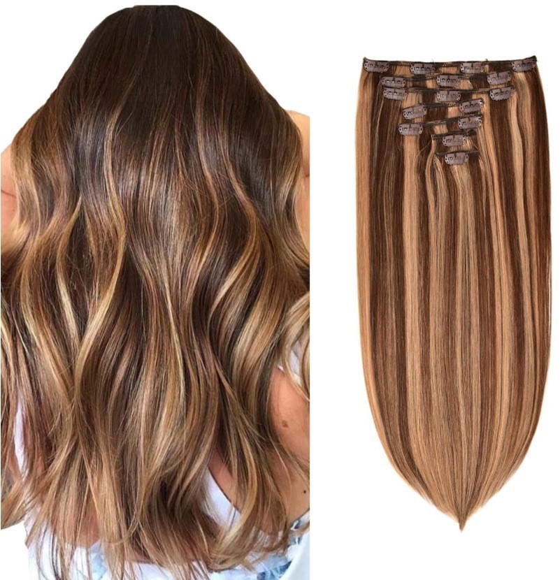 Highlights Color P427 Clip ins extension 100% Virgin Human Hair 1Pack 8pcs 120grams