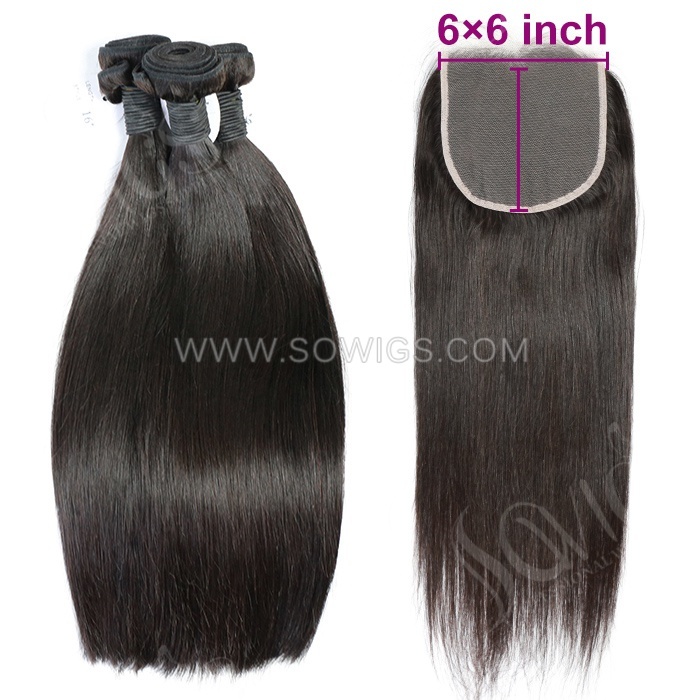 Sowigs One Donors Virgin Hair 3 Bundles with 6x6 HD And Transparent Lace Closure