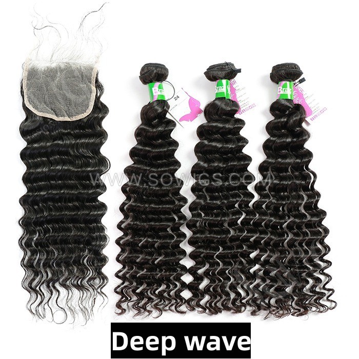 12a Grade 3 Bundle With Lace Closure Free Part Factory Price Various Style 100% unprocessed Virgin Human Hair Extension Natural Color