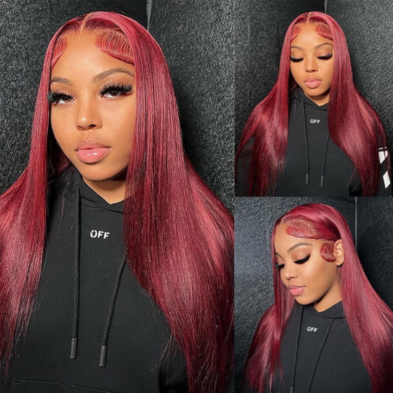 99J Burgundy Lace Front Human Hair Wigs 150%/200% Density Human Hair Wigs Lace Frontal Wigs Natural Hairline