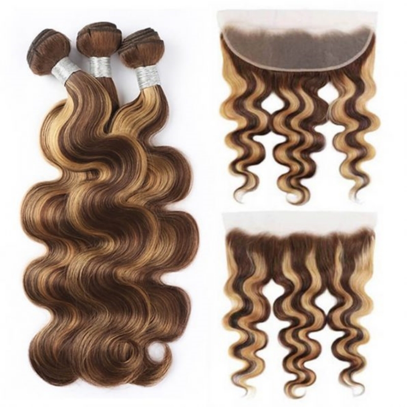 Sowigs One Donors Hair Color P4/27 3 Bundles with 13x4 Transparent and HD Lace Frontals
