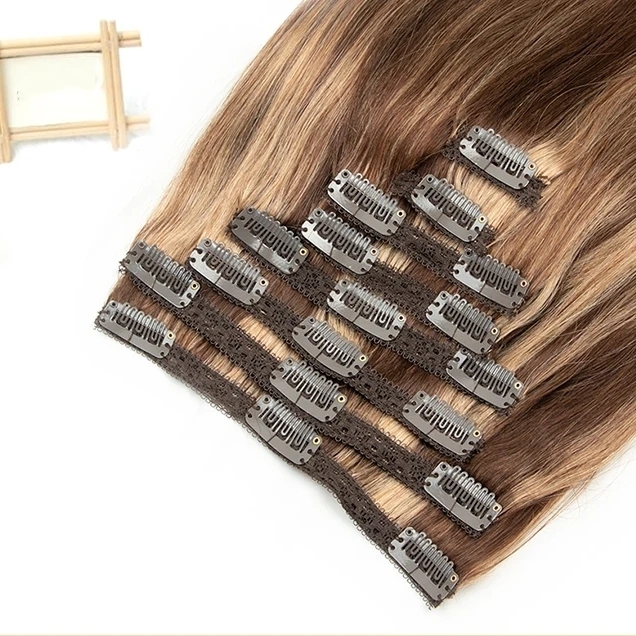 Highlights Color P427 Clip ins extension 100% Virgin Human Hair 1Pack 8pcs 120grams