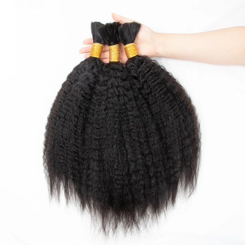 Kinky Straight Bulk Human Hair For Braiding Natural Color