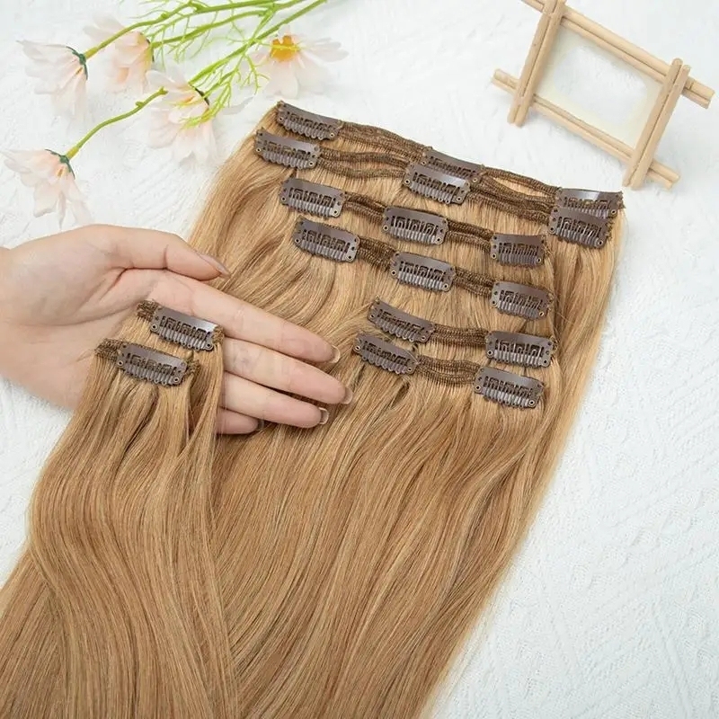 Sowigs Color 27# Clip ins extension  1Pack 8pcs 120grams 100% Virgin Human Hair Natural Color