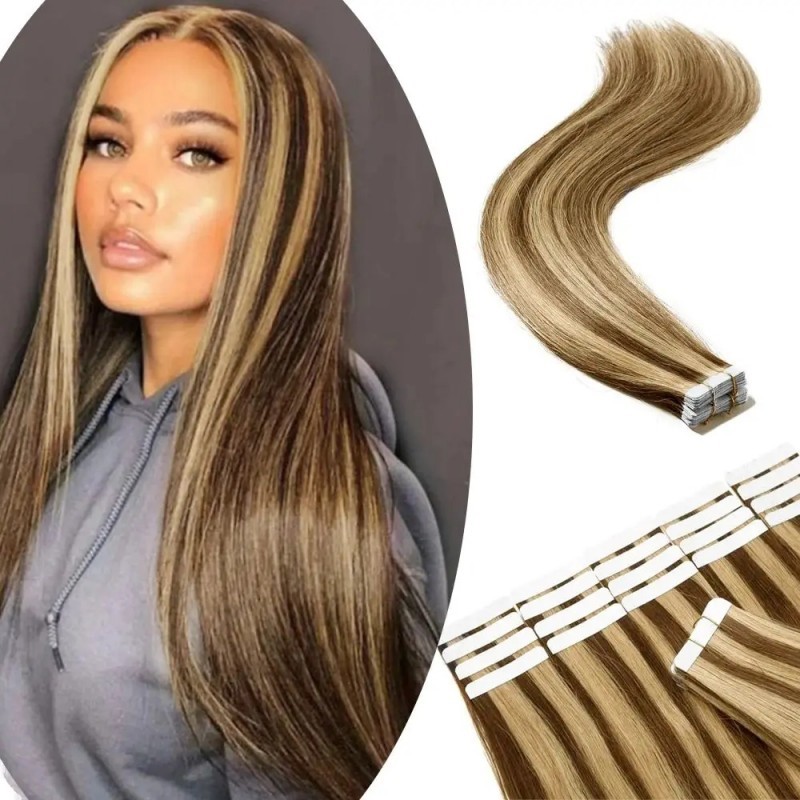 Color P4/27 Tape hair Extension 20pcs 50gram/pack  100% Human Hair Weaves