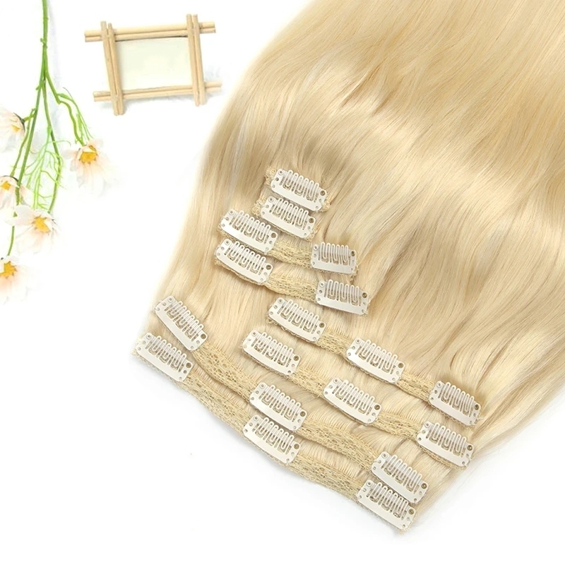 Color 613# Clip ins extension 100% Virgin Human Hair 1Pack 8pcs 120grams