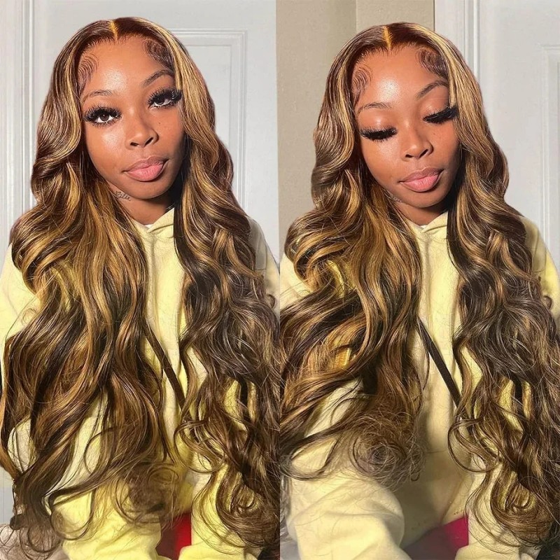 P4/27 Highlight Color Full Frontal 13x4 HD Lace Wigs Glueless Wear Go 100% Virgin Human Hair Wig