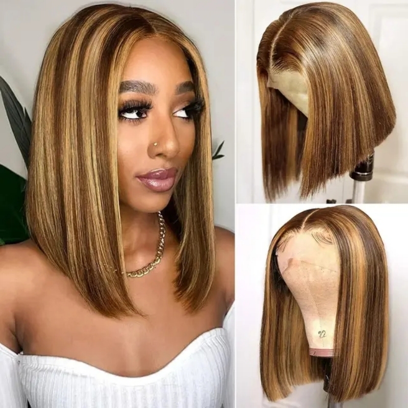 250% Density P4/27 Highlights Color Bob 13x4 HD Lace and Transparent Lace wig Glueless Wear GO Human Hair Wigs