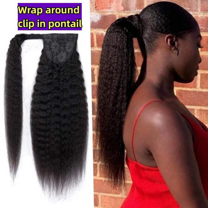 Premium grade Ponytail Drawstring Ponytail Wrap in 100% Unprocessed Virgin Human Hair Natural Color