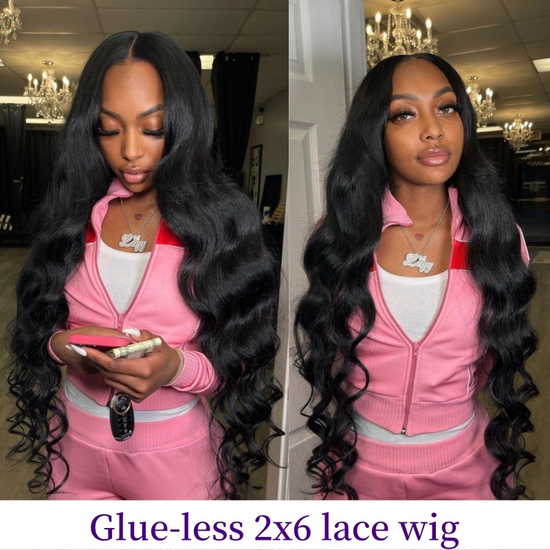 Glueless 2x6 Lace Closure Wigs Wear Go Lace Wigs 100% Unprocessed Virgin Human Hair Natural Color