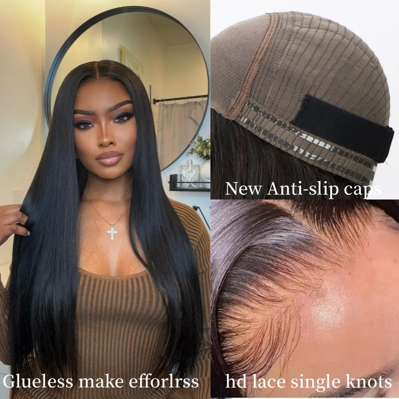 Anti-Slip Cap Glueless 5x5 HD Lace Closure Wigs Natural Color 100% Unprocessed Human Hair Wigs