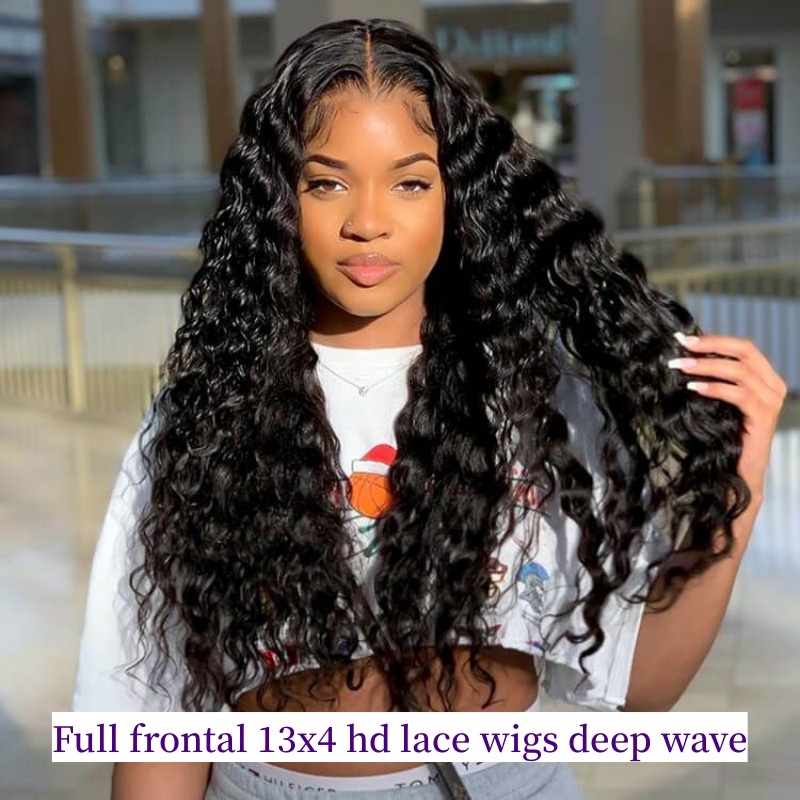 Glueless Deep Wave Full Frontal 13x4 HD Lace Wigs Wear Go Lace Wigs 100% Virgin Human Hair Wigs Natural Color
