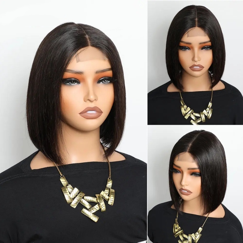 Glueless Raw Bob 2x6 Transparent Lace Wigs 250% density Bone Straight 100% Unprocessed Virgin Human Hair