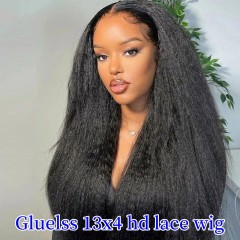 Glueless Full Lace Frontal 13x4 HD Lace Wigs Kinky Straight 100% Virgin Human Hair Wigs Natural Color