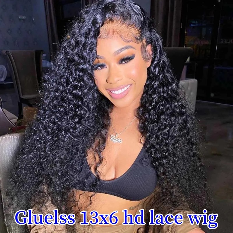 Glueless Full Frontal 13x6 HD Lace Wigs Deep Curly 100% Virgin Human Hair Wigs Natural Color