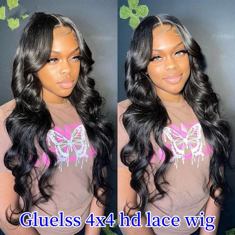 HD 4*4 Lace Closure Wigs 180% Density Pre Plucked Virgin Human Hair Natural Color