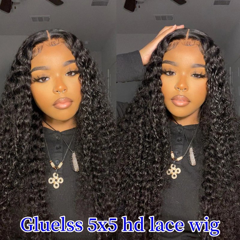 Glueless 5x5 HD Lace Closure Wigs Deep Curly 100% Unprocessed Human Hair Wigs Natural Color