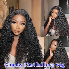 Glueless Full Lace Frontal 13x4 HD Lace Wigs Deep Curly 100% Virgin Human Hair Wigs Natural Color