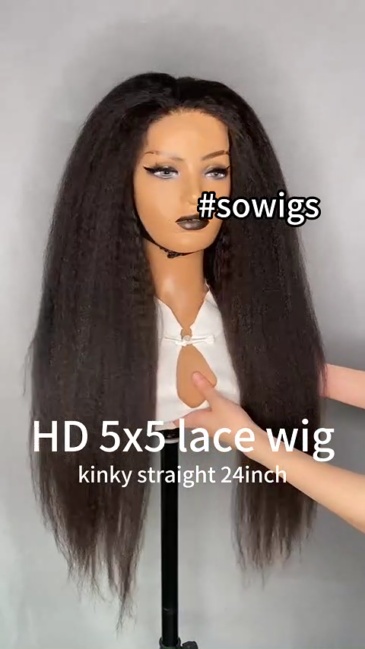 Glueless 5x5 HD Lace Closure Wigs Kinky Straight 100% Unprocessed Human Hair Wigs Natural Color