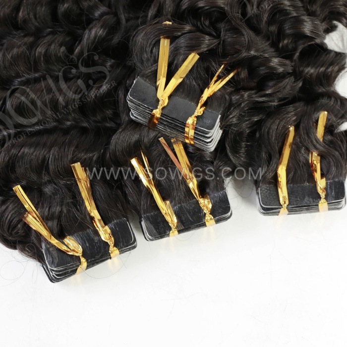 Sowigs Tape ins Extension Deep Curly 12A Gade Virgin Hair 1/3/4 Packs 20/60/80 Pcs Deal