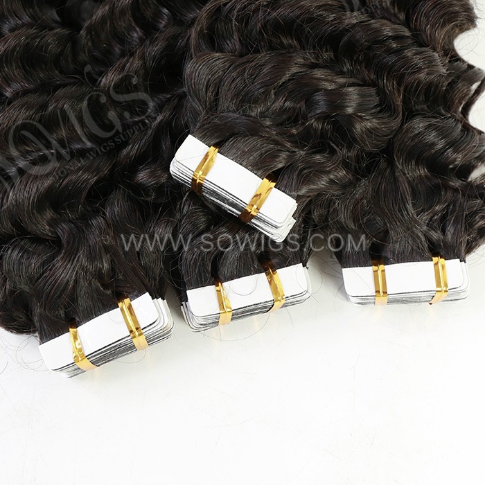 Sowigs Tape ins Extension Deep Curly 12A Gade Virgin Hair 1/3/4 Packs 20/60/80 Pcs Deal