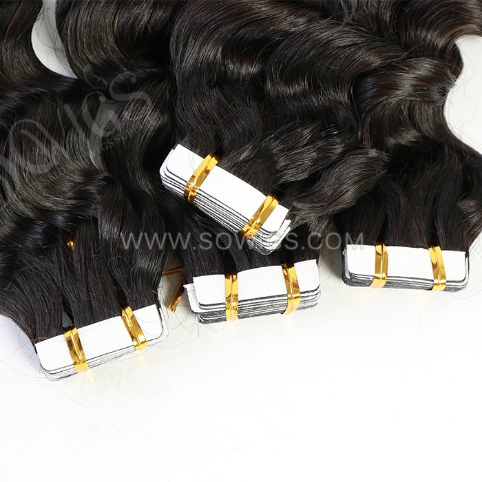 Sowigs Tape ins Extension Deep Wave 12A Gade Virgin Hair 1/3/4 Packs 20/60/80 Pcs Deal