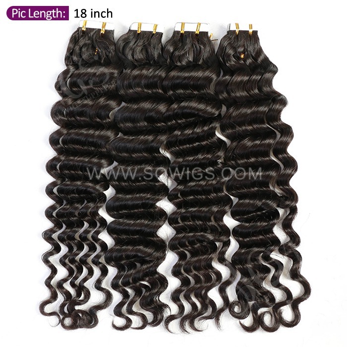 Sowigs Tape ins Extension Deep Wave 12A Gade Virgin Hair 1/3/4 Packs 20/60/80 Pcs Deal