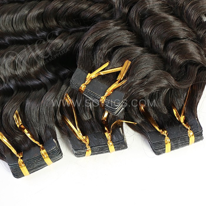 Sowigs Tape ins Extension Deep Wave 12A Gade Virgin Hair 1/3/4 Packs 20/60/80 Pcs Deal