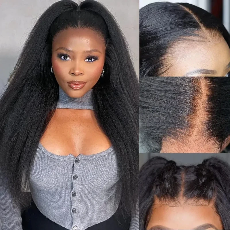 Glueless Full Frontal 13x6 HD Lace Wigs Kinky Straight 100% Virgin Human Hair Wigs Natural Color