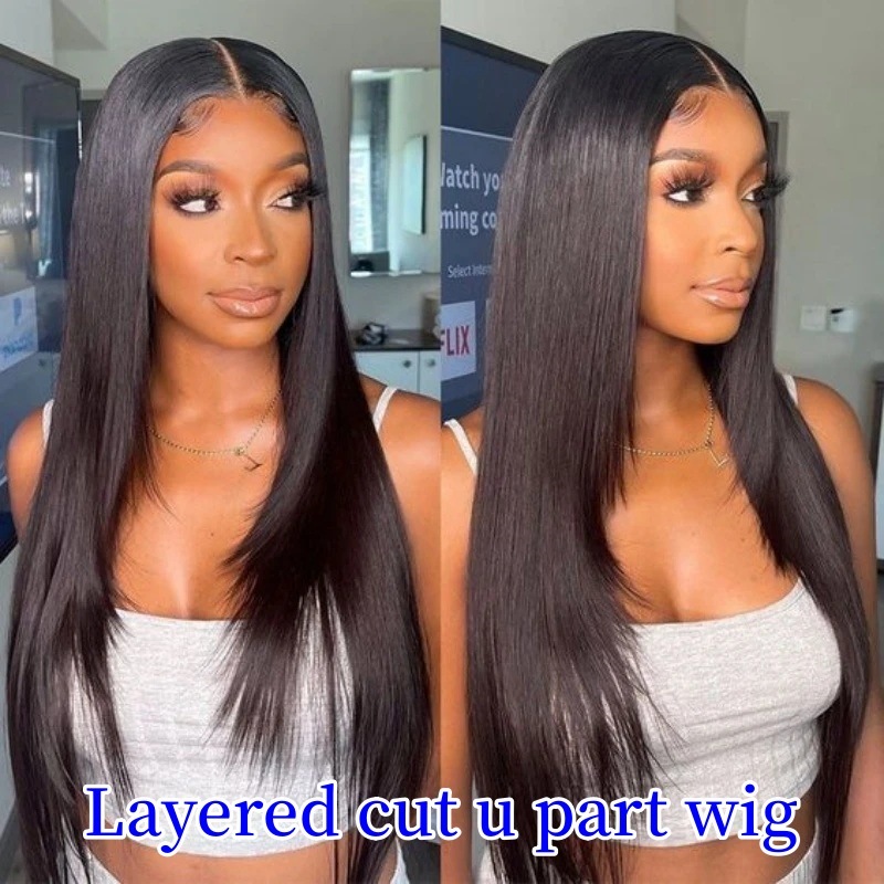 Layered Cut U Part Wigs V Part Wigs 18-30inch Straight Hair Virgin Human Hair Natural Color