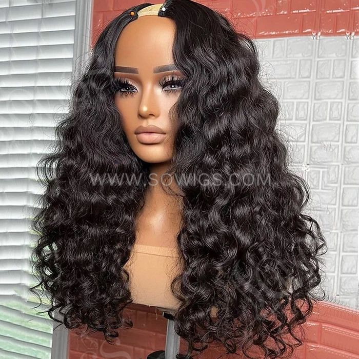 12-40inch U Part Wigs V Part Wigs 150% /200% /300% Density Bohemia Wavy Virgin Human Hair Natural Color