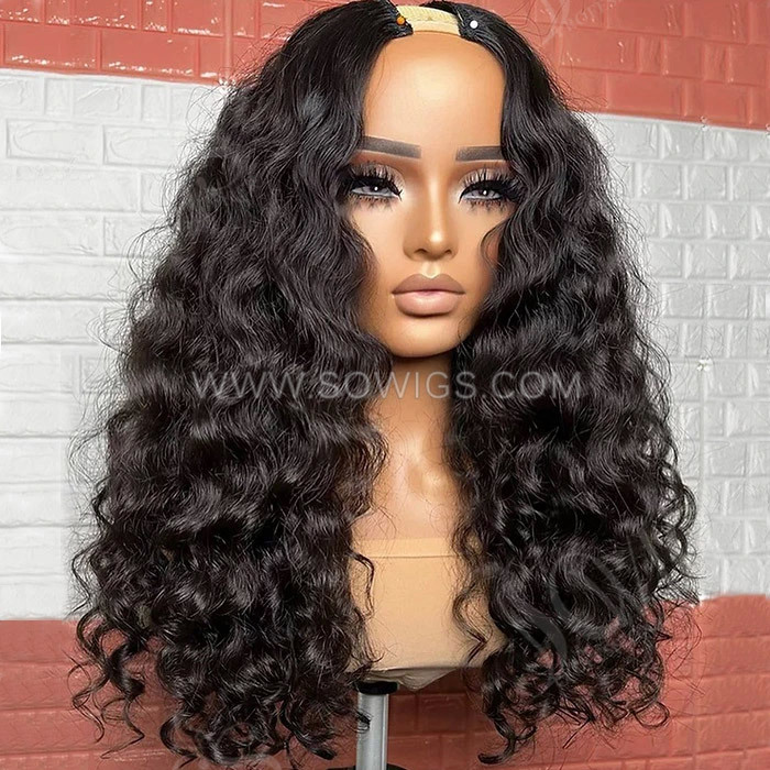 12-40inch U Part Wigs V Part Wigs 150% /200% /300% Density Bohemia Wavy Virgin Human Hair Natural Color