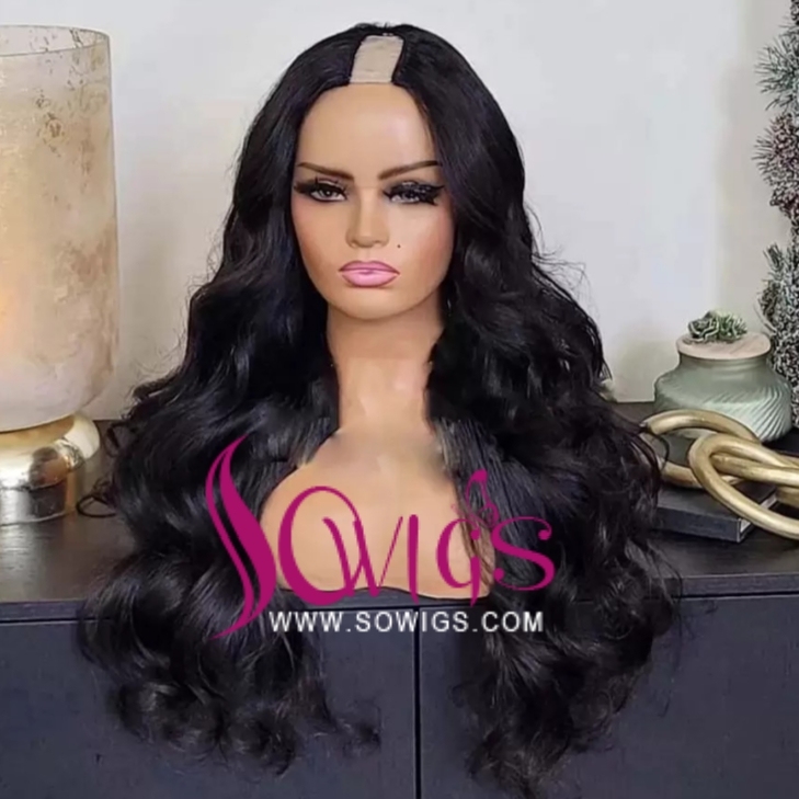 U Part Wigs V Part Wigs 150% /200% /300% Density Body Wave Virgin Human Hair Natural Color